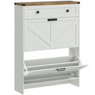 HOMCOM Slim Shoe Cabinet in Farmhouse Style with Flip Drawers - White-Two flip drawers hold up to 12 pairs of shoes