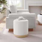 Modway Tilden 16" Round Performance Velvet Upholstered Ottoman - Alabaster/Natural-Rubberwood Plinth Base