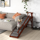 PawHut 73" L Wooden Large Dog Ramp - Brown-A low 20° ramp slope with eight stripes aids pets in climbing 