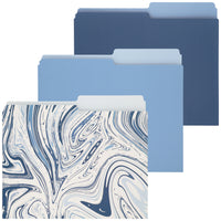 Merangue File Folders - Letter Size - Blue Swirl - 3 Pack-Reversible 1/2-cut file folders