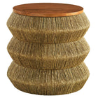 Modway Maris Seagrass and Wood End Table - Walnut Natural-18-Inch Round Drum Side Table