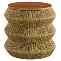 Modway Maris Seagrass and Wood End Table - Walnut Natural-18-Inch Round Drum Side Table