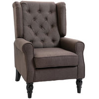 HOMCOM Fabric Accent Chair with Wood Legs - Rolled Arms for Bedroom - Brown-Great for living room, bedroom, office, meeting room and more
