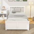 HOMCOM Twin Size Wood Platform Bed Frame with Drawers - White-Smooth-gliding wheels allow you to pull out each drawer with ease