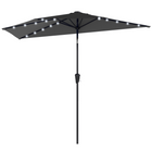 Outsunny Half Patio Umbrella with Solar LED Lights and Crank - 9' - Black-The half-round design fits flush against walls, suitable for small patios or balconies