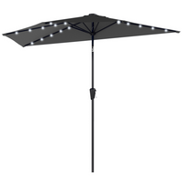 Outsunny Half Patio Umbrella with Solar LED Lights and Crank - 9' - Black-The half-round design fits flush against walls, suitable for small patios or balconies