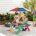 Outsunny Kids Picnic Table Bench Set with Removable Umbrella for Backyard - Multicoloured-Removable umbrella for sun protection
