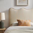 Modway Athena Striped Fabric Upholstered Twin Size Headboard - Oatmeal Stripe-Wood Blend Frame