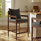 Modway Remington Wood Counter Stool - Charcoal-Removable Back Pillow with Slub Weave Fabric