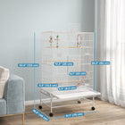 PawHut 52" H Bird Cage with Rolling Stand, Toys, Removable Tray and Storage Shelf - White-Bird toys for entertainment 