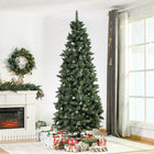 HOMCOM 7.5' Snow-Flocked Artifical Christmas Tree with Pine Cones and Metal Base - Green-1119 realistic plastic branches give a complete and lush look to the tree 