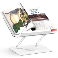 ShoppingAll Foldable Adjustable Book Holder with 360° Rotating Base and Elastic Clips - White-360° Adjustable Design - Find the perfect angle for reading, studying, or cooking with ease. Whether you’re at your desk, kitchen counter, or in bed, enjoy total comfort and convenience.