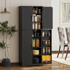 HOMCOM 64" H Pantry Cabinet with Adjustable Shelves - Black-Farmhouse style with arched doors and beadboard details enhances your home decor 