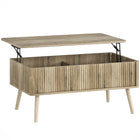 HOMCOM Lift Top Coffee Table with Hidden Compartments - Oak-Tabletop lifts from 16.9" to 22.6", great for working or dining on sofa