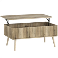 HOMCOM Lift Top Coffee Table with Hidden Compartments - Oak-Tabletop lifts from 16.9" to 22.6", great for working or dining on sofa