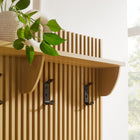 Modway Render Fluted 3-in-1 Hall Tree with Storage Bench & Coat Rack - Oak-Rattan Detail and Wood Grain Finish