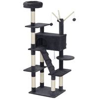 PawHut 59" Large Cat Tree with Sisal Scratching Posts - Dark Grey-Features a multi-level design, meeting your cat's climbing instincts 