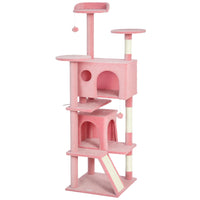 PawHut 63" H Cat Tree with Two Cat Condos - Pink-Activity play center keeps cats entertained and active 
