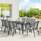 Outsunny 9 Pieces Patio Dining Set Patio Table and Stackable Chairs - Light Grey-Stackable patio chairs save space when not in use, easy to store