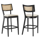Modway Caledonia Wood Bar Stools - Black Beige - Set of 2-Rattan Bar Stools