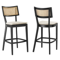 Modway Caledonia Wood Bar Stools - Black Beige - Set of 2-Rattan Bar Stools