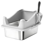PawHut Stainless Steel Cat Litter Box with Metal Litter Scoop - 17" L x 13.1" W - Grey-Made from 201 stainless steel, resists bacteria and odors for hygiene 