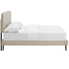 Modway Amaris Fabric Queen Platform Bed with Round Splayed Legs - Beige-Center Rail with Support Two Legs