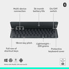 Logitech Keys-To-Go 2 Portable Bluetooth Tablet Keyboard with Built-in Cover - Graphite-Full Row of Shortcut Keys: This tablet keyboard features one-tap access to adjust volume and media controls, screen brightness levels, and so much more for convenience at your fingertips