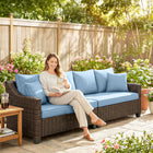 Outsunny 4-Seater Modular Patio Outdoor Couch - Blue-This deck furniture offers roomy space for four people to relax together