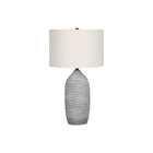 Monarch Specialties 27" H Table Lamp - Grey Resin / Ivory / Cream Shade-Designed in a vase-like shape, this 27"h textured grey resin table lamp with flowing lines, topped with an ivory linen drum shade and finished with a contrasting black round finial on top, brings modern style to any living room, bedroom, or office space