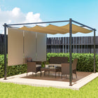 Outsunny Retractable Pergola Canopy with Roller Shade - 10' x 12' - Beige-Roll-up sides on the pergola block wind and sun, creating a comfortable outdoor space 
