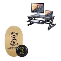 Rocelco ADR Adjustable Height Desk Riser & Indo Board Original Standing Desk Bundle, Black-The Rocelco ADR sits on your desk, and holds a monitor, keyboard & laptop. You can raise or lower it in seconds, allowing you to work sitting or standing for better health.