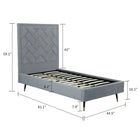 Manhattan Comfort Crosby 81.1" Modern Velvet Upholstered Twin-Size Bed - Grey-Features a Chevron Style Weave Stitched Headboard