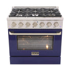 Kucht 36" KDF Series Pro Style Propane Gas Dual Fuel Range - Stainless Steel/Blue-Cook and bake like a pro with the extra-large convection oven with 5.2 cu. ft. of capacity, 5-rack configuration and extra-large oven window