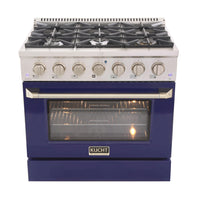Kucht 36" KDF Series Pro Style Propane Gas Dual Fuel Range - Stainless Steel/Blue-Cook and bake like a pro with the extra-large convection oven with 5.2 cu. ft. of capacity, 5-rack configuration and extra-large oven window