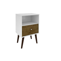 Manhattan Comfort Liberty 1.0 Nightstand, White/Rustic Brown (203AMC69)-Modern Nightstand for Bedroom or Living Room use.