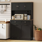 HOMCOM 68" H Cabinet with Charging Station - Black-A large countertop provides space for meal prep and small appliances 