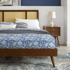 Modway Kelsea Cane and Wood Full Platform Bed with Splayed Legs - Walnut-Wood Slat Support System