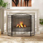 HOMCOM 3-Panel Folding Fireplace Screen with Vine Pattern Metal Mesh - Black-Metal and steel frame with powder coating for a sturdy construction 