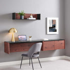 Modway Kinetic 49" Wall-Mount Office Desk With Cabinet and Shelf - Black Cherry-Assembly Required