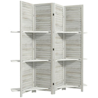 HOMCOM 4 Panel Freestanding Room Divider with Display Shelf for Home Office - Distressed White-Four office divider panels provide great privacy
