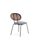 Manhattan Comfort Jardin 19.09" Industry Chic Upholstered Dining Chair - Black and Grey - Set of 4-Unique Round Shaped Backrest Made of Cane