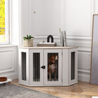 PawHut 41" Corner Dog Crate Furniture with Cushion - White-Large tabletop for various items 