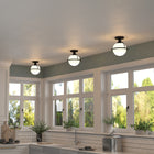 Hudson&Canal Cieonna 9.25" Wide Semi Flush Mount with Glass Shade - Blackened Bronze/White-Mounting hardware included