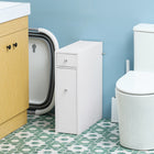 HOMCOM Narrow Bathroom Toilet Paper Storage Cabinet with Drawers - White-Constructed of solid MDF board with painted surface for easy clean up