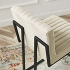 Modway Indulge Channel Tufted Fabric Counter Stool - Beige-Matte Black Stainless Steel Frame