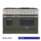 Kucht 48" KDF Series Pro Style Propane Ready Dual Fuel Range - Stainless Steel/Olive Green-Professional class range features 2-20000 BTU dual burners with simmer, 2-12000 BTU burners, 2-9000 BTU burners and 2-6000 BTU burners