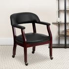Flash Furniture Vinyl Luxurious Conference Chair with Accent Nail Trim & Casters - Black-Brass Nailhead Trim
