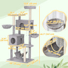 PawHut 66" Cat Tree with 2 Condos and Big Hammocks - Light Grey-Thick sisal-wrapped posts satisfy scratching instincts and protect your valuable furniture 