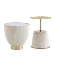 Manhattan Comfort Anderson Modern Leatherette Upholstered End Table - Cream - Set of 2-Modern End Table Set of 2 for Living Room Use